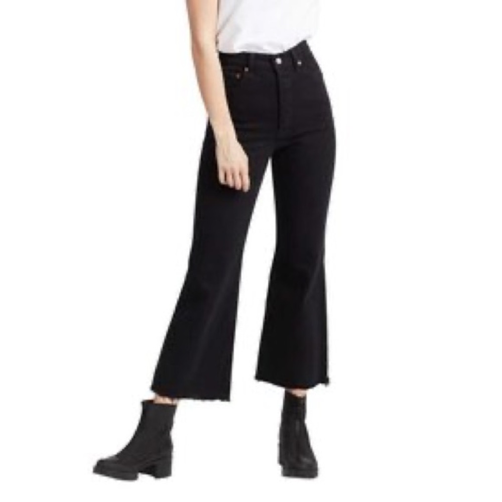 LEVI’S Big E Black Ribcage Crop Flare Button Up Vintage Jeans size 28